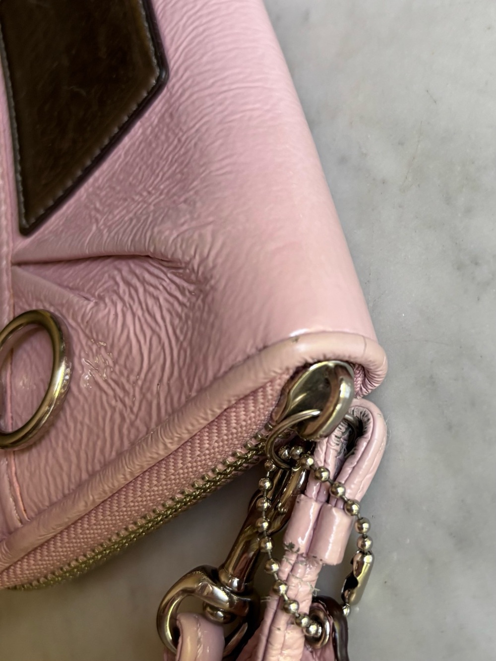 Coach Pale Pink Poppy Leather Wristlet with Silver Tone Accents - Picture 9 of 12